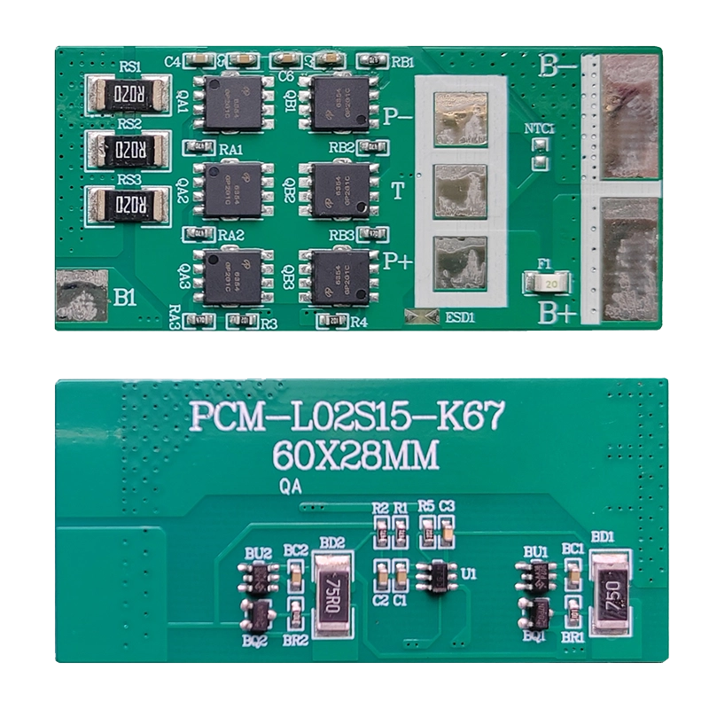 PCM-L02S15-K67 Smart Bms Pcm for Li-ion/Li-po/LiFePO4 Battery with NTC PCM for 1S-2S